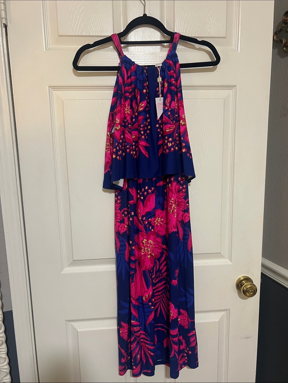 NEW Lilly Pulitzer Navy and Hot Pink Floral Maxi Dress
